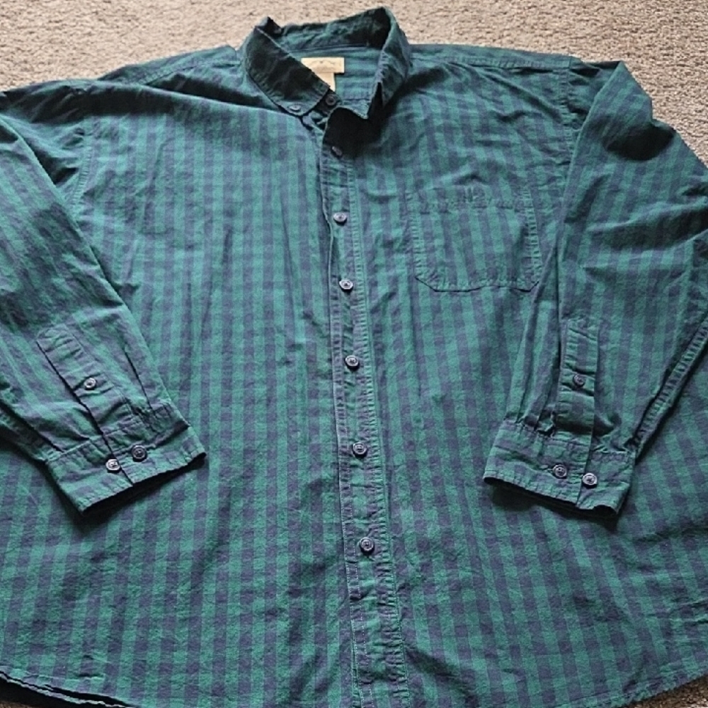 Men's Long-Sleeve Button-Down Plaid Shirt - Green/Black